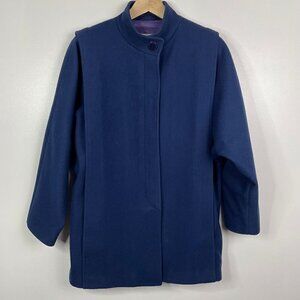 London Fog Maincoats 100% Wool  Satin Lined Pea Coat  Cobalt Blue Size 16 Petite